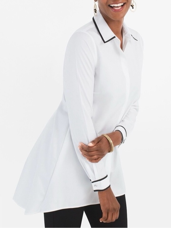 Chico's Tops - Chicos No Iron Chic Stretch Piping Detail Tunic Shirt Women’s Size 0 Small 4/6